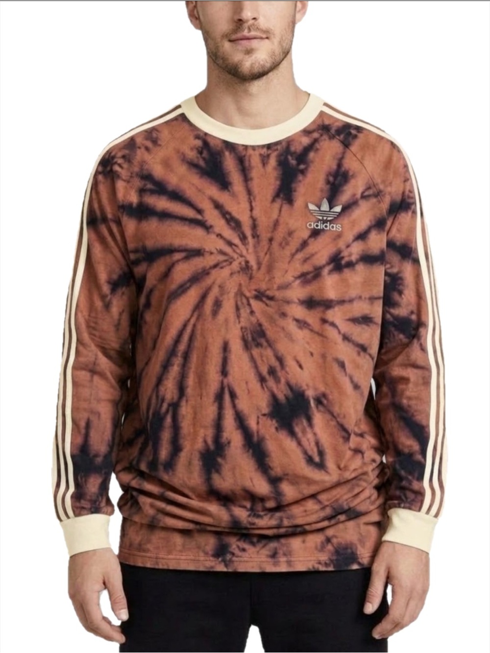 Upcycled adidas Brown & Black Tie-Dye Long Sleeve with Cream Trim
